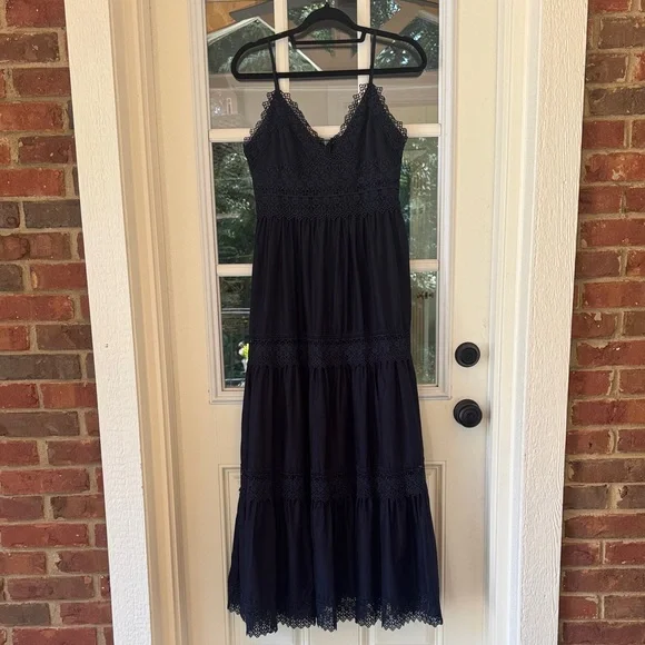 ANTONIO MELANI Mikaela Navy Lace Trim Maxi Dress - Picture 3 of 11